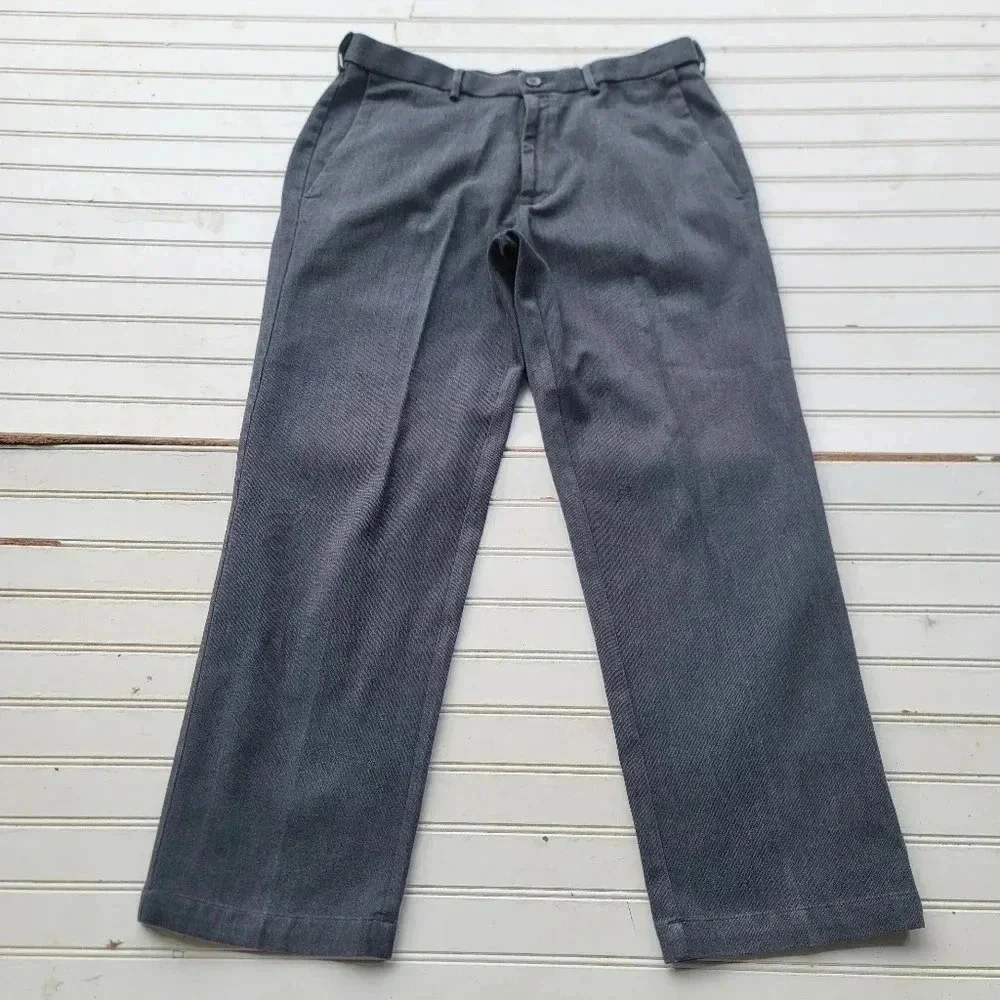 J.M. Haggar Cotton Blend Dark Gray Luxury  Classic Fit Flat Pants Heavy Sz 34x29